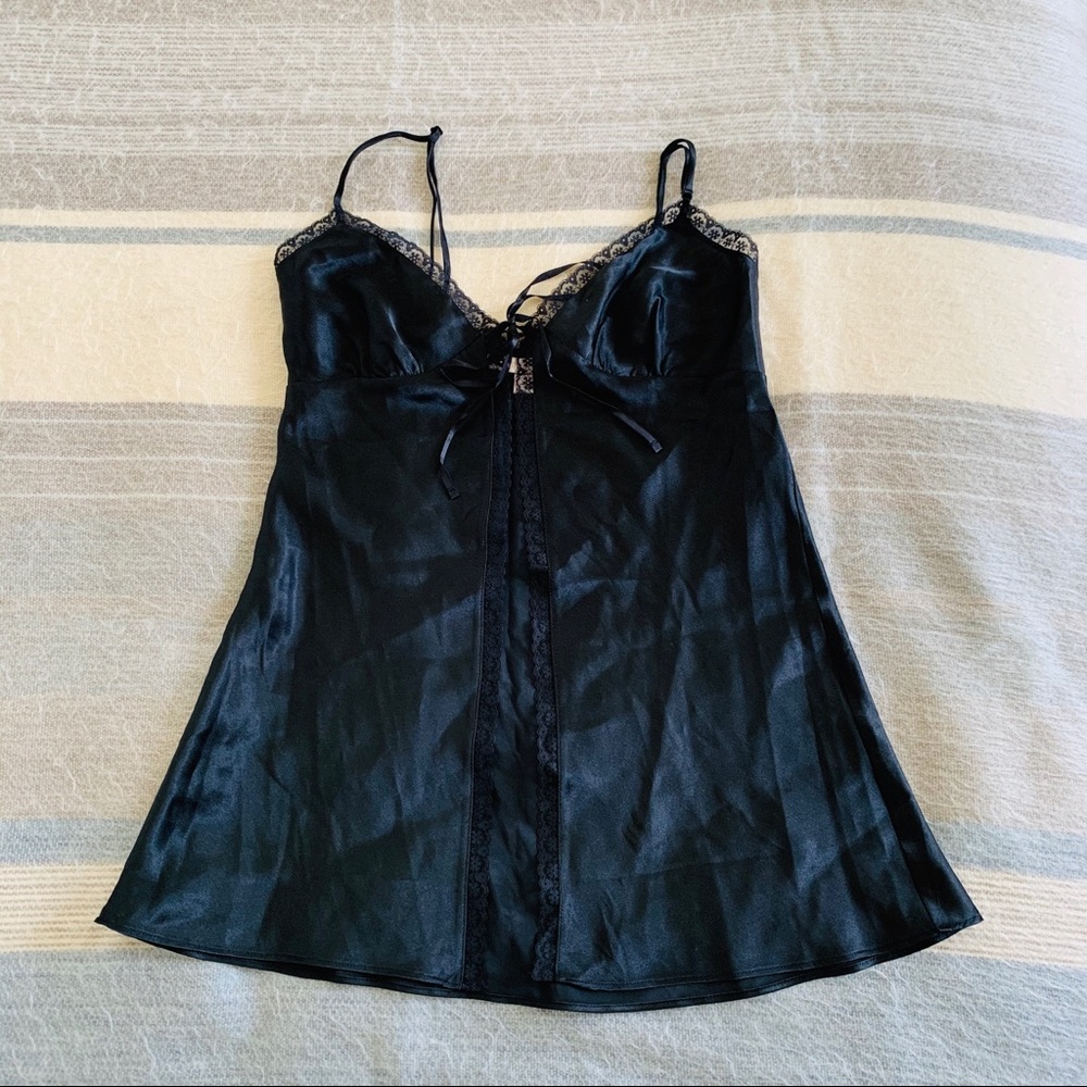 Black satin babydoll lingerie Victoria’s Secret